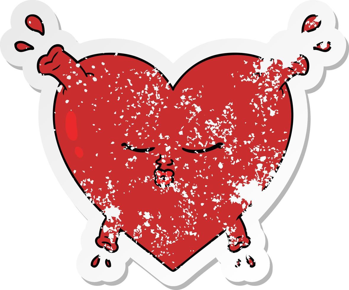 distressed sticker of a cartoon heart vector