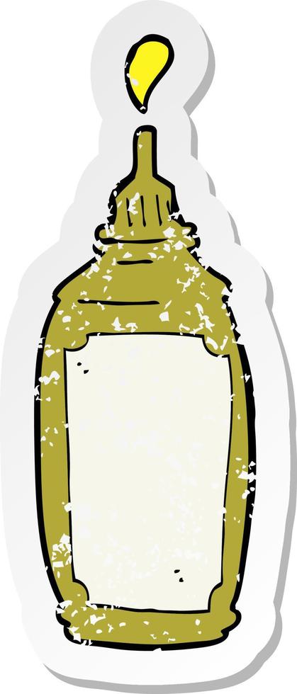 retro distressed sticker of a cartoon mustard bottle vector