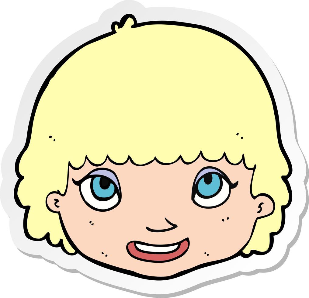 pegatina de un rostro femenino feliz de dibujos animados vector