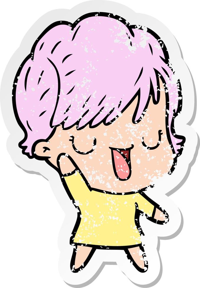 distressed sticker of a cartoon woman talking vector