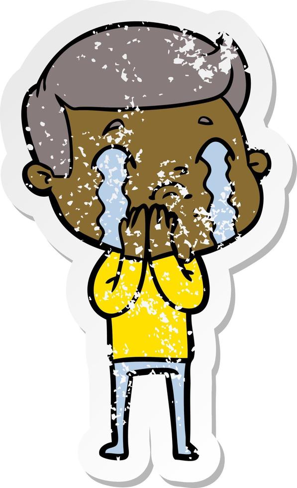 distressed sticker of a cartoon man crying vector