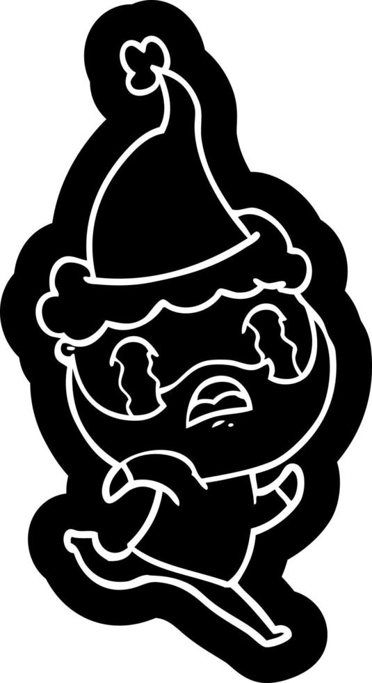 cartoon icon of a bearded man crying wearing santa hat vector