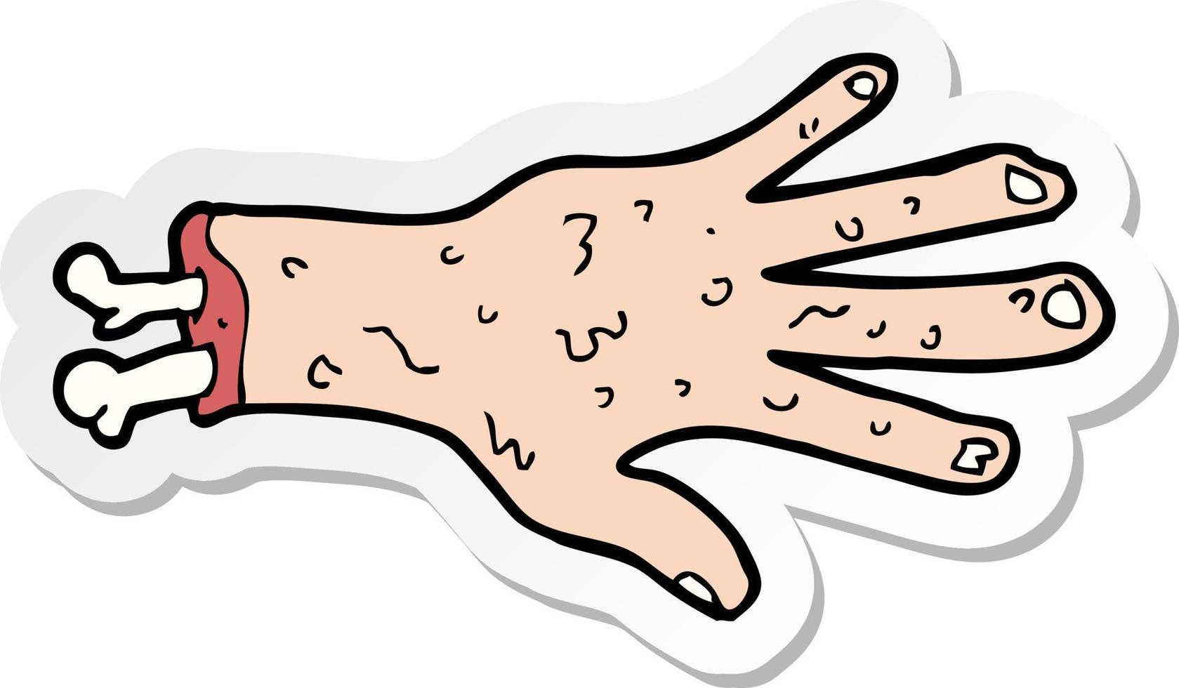 sticker of a gross severed hand cartoon vector