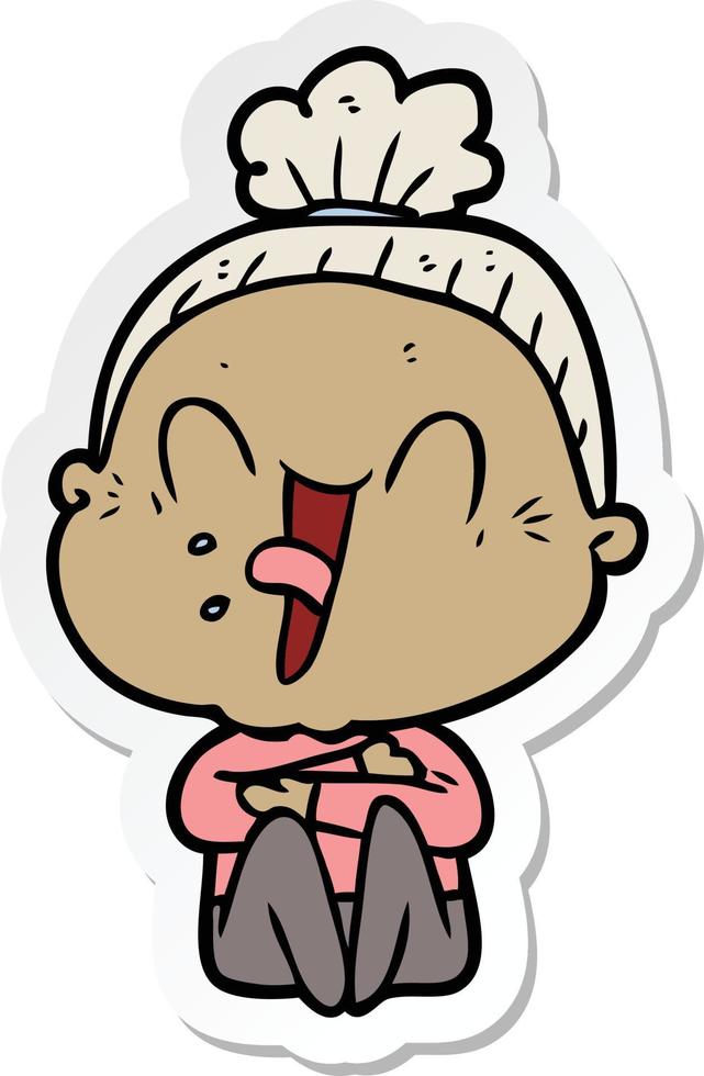 sticker of a cartoon happy old woman vector