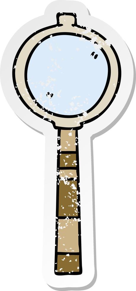 distressed sticker of a quirky hand drawn cartoon magnifying glass vector