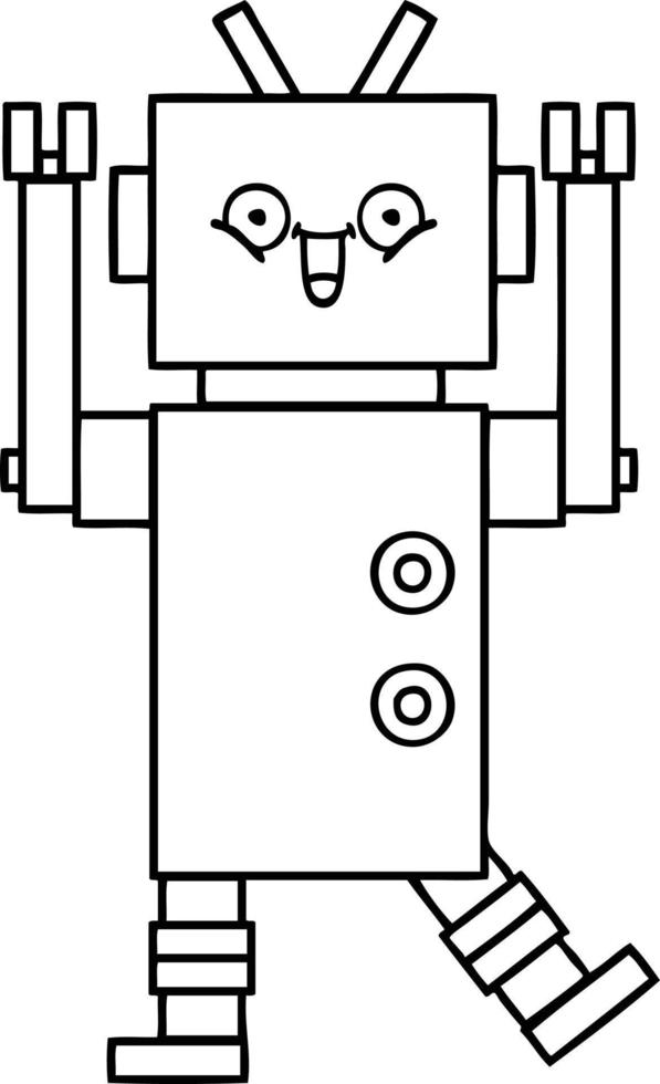 line drawing cartoon happy robot vector