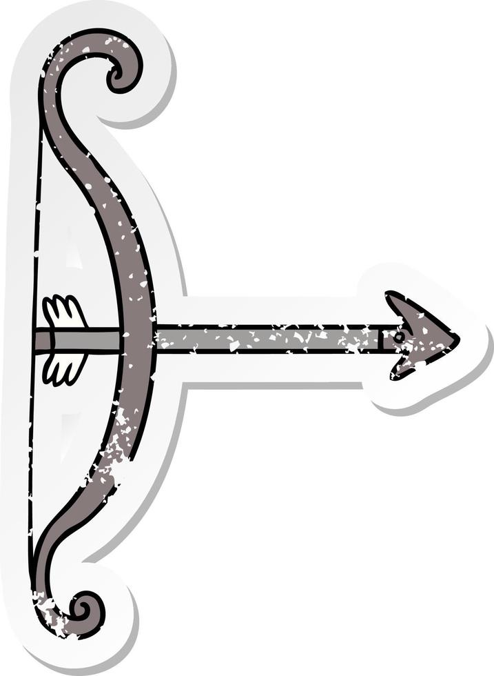 distressed sticker cartoon doodle of a bow and arrow vector