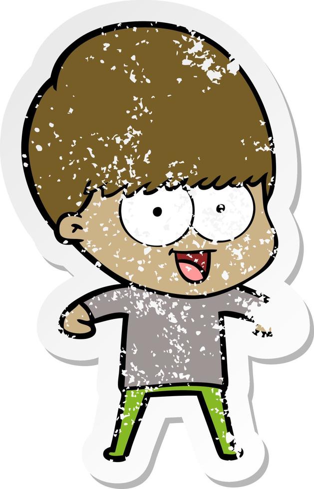 distressed sticker of a happy cartoon boy vector