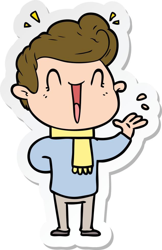 sticker of a cartoon excited man vector