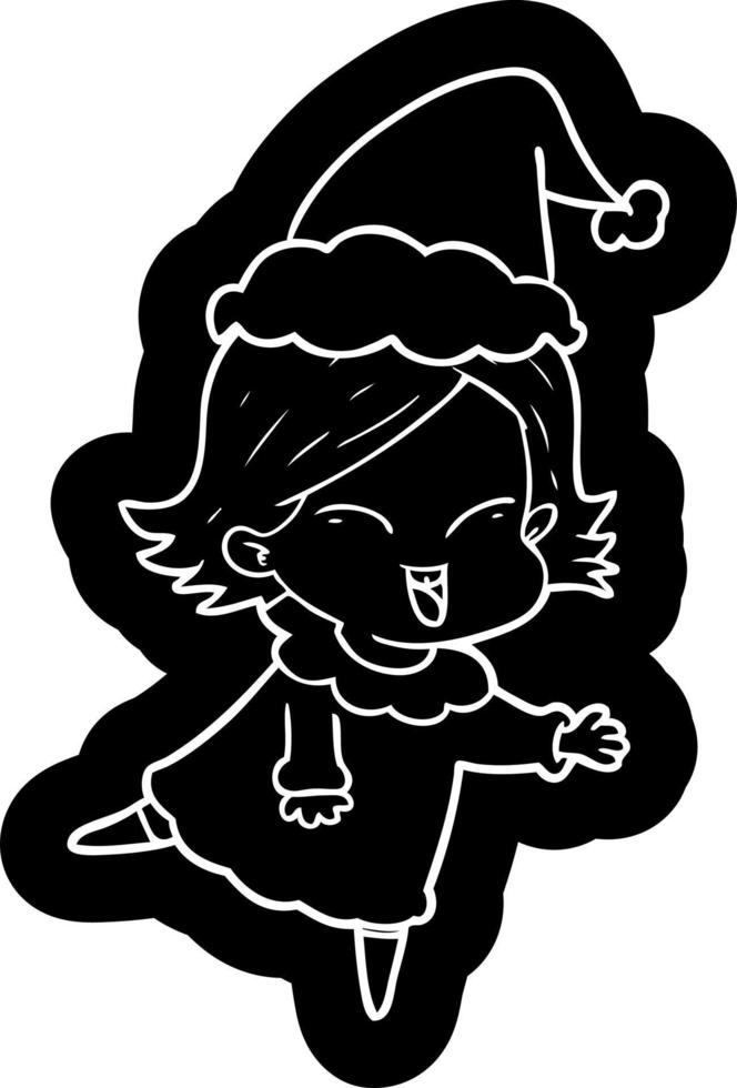 happy cartoon icon of a girl wearing santa hat vector