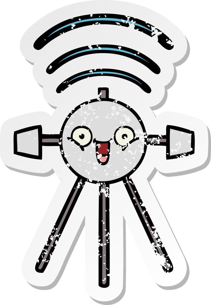 distressed sticker of a cute cartoon satellite vector