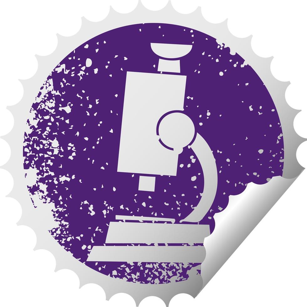 distressed circular peeling sticker symbol science microscope vector