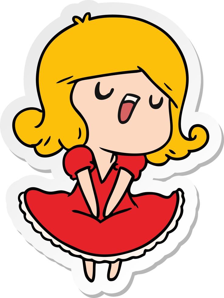 sticker cartoon of a cute singing kawaii girl vector