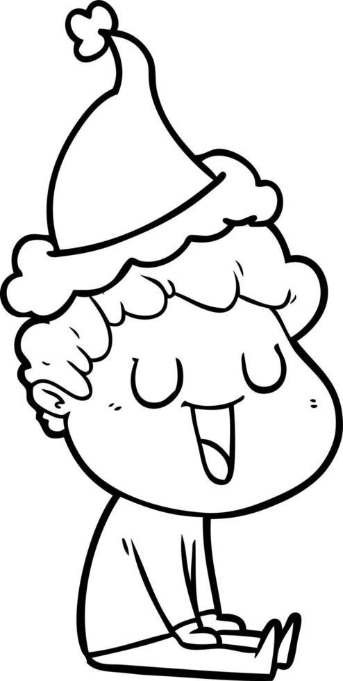 laughing line drawing of a man wearing santa hat vector