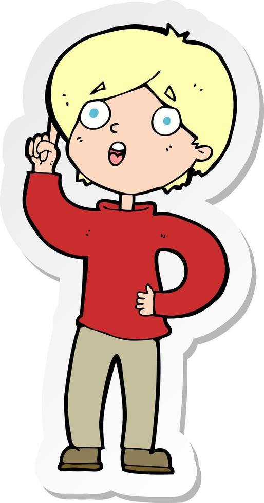 sticker of a cartoon boy with idea vector