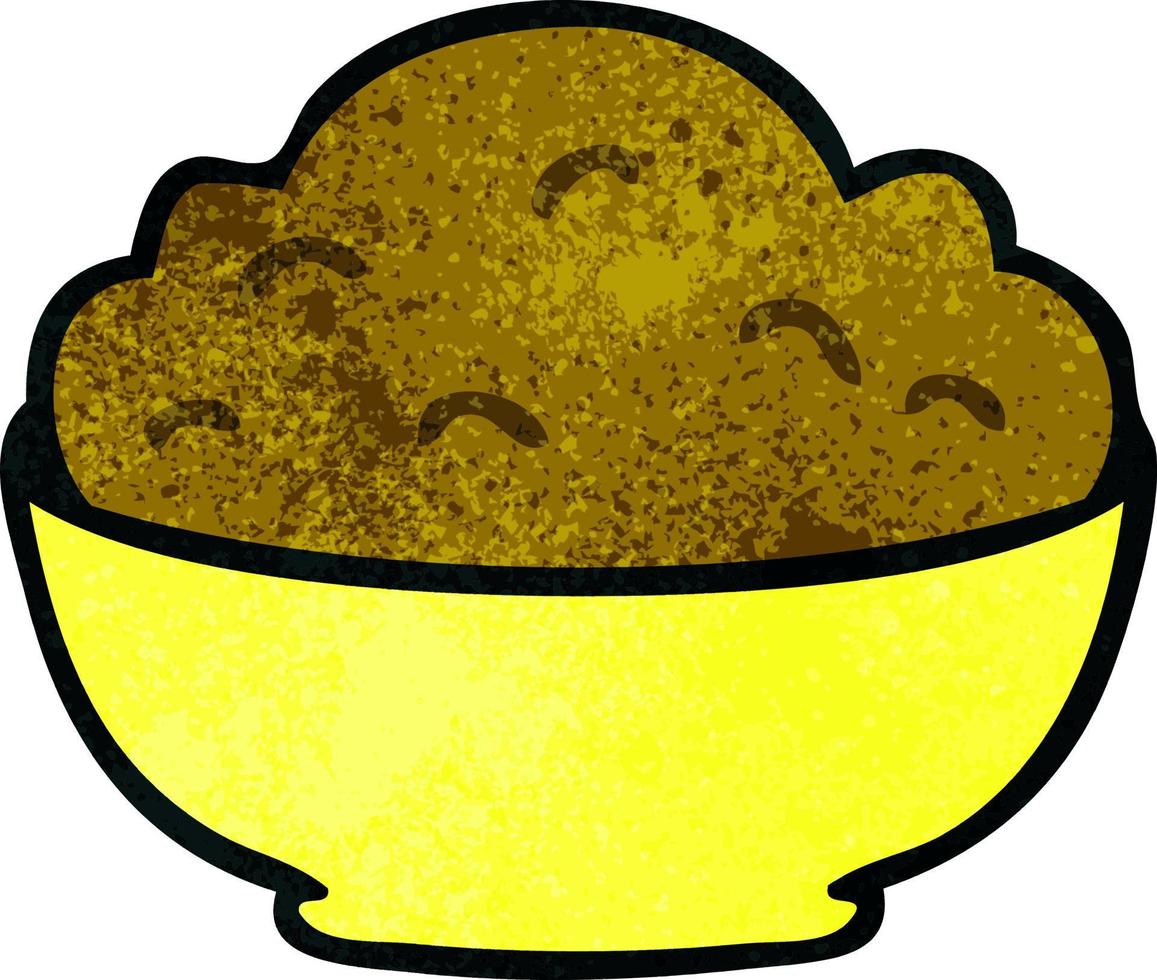 quirky hand drawn cartoon bowl of pudding vector