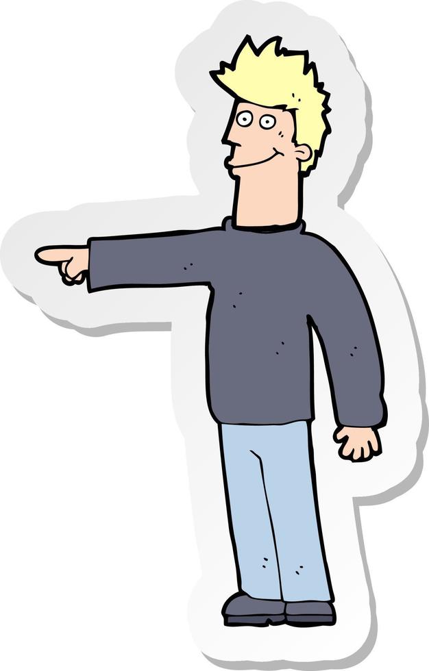 sticker of a cartoon happy pointing man vector