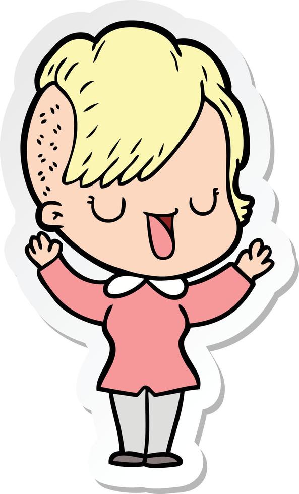 sticker of a cute cartoon girl with hipster haircut vector