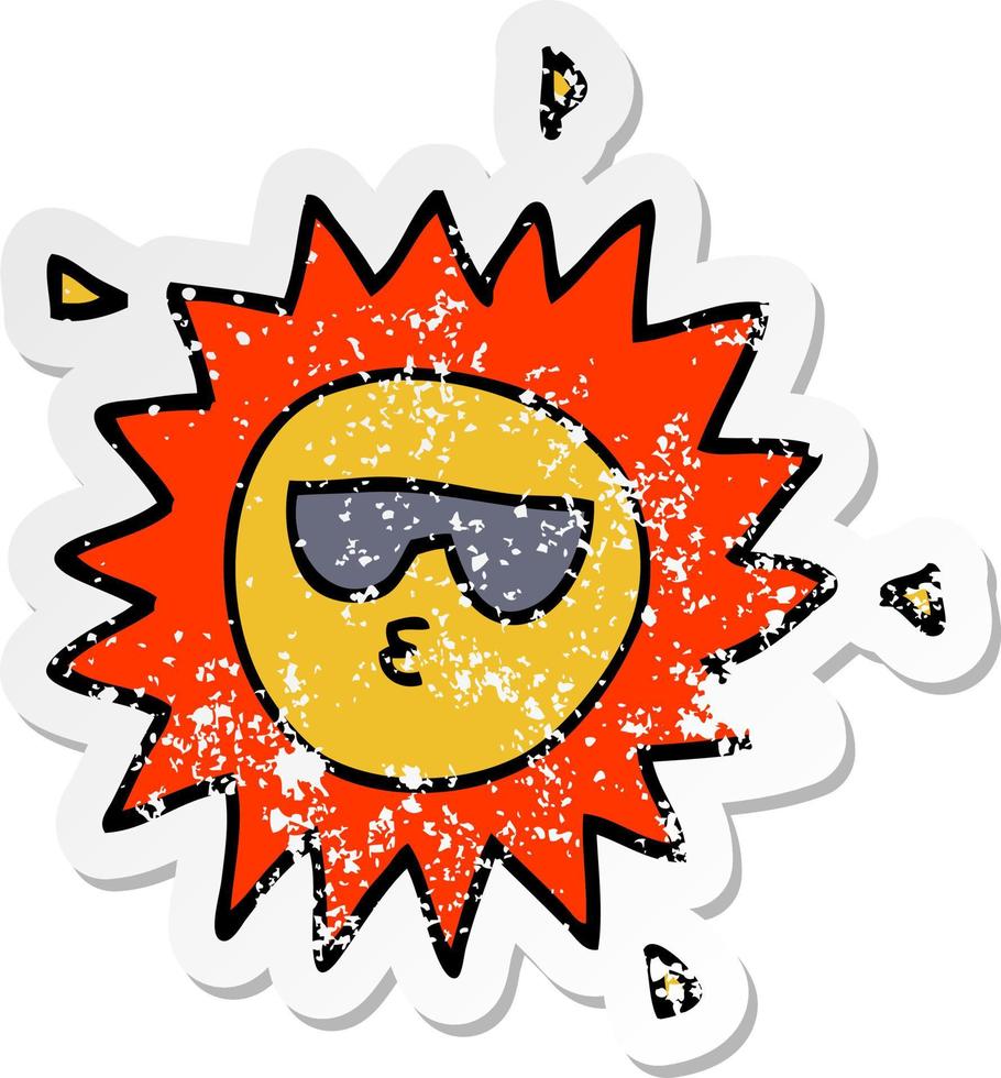 distressed sticker of a cartoon sun vector