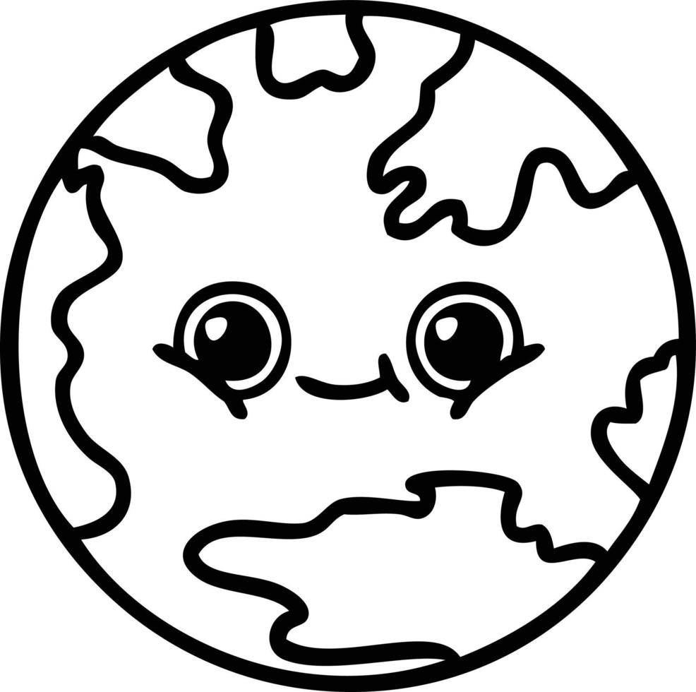 line drawing cartoon planet earth vector