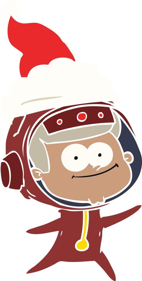 happy astronaut flat color illustration of a wearing santa hat vector