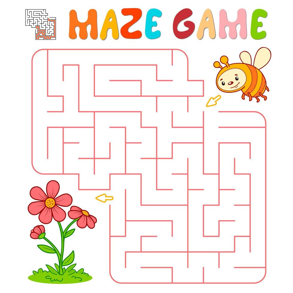 Maze puzzle game for children. Maze or labyrinth game with bee. vector