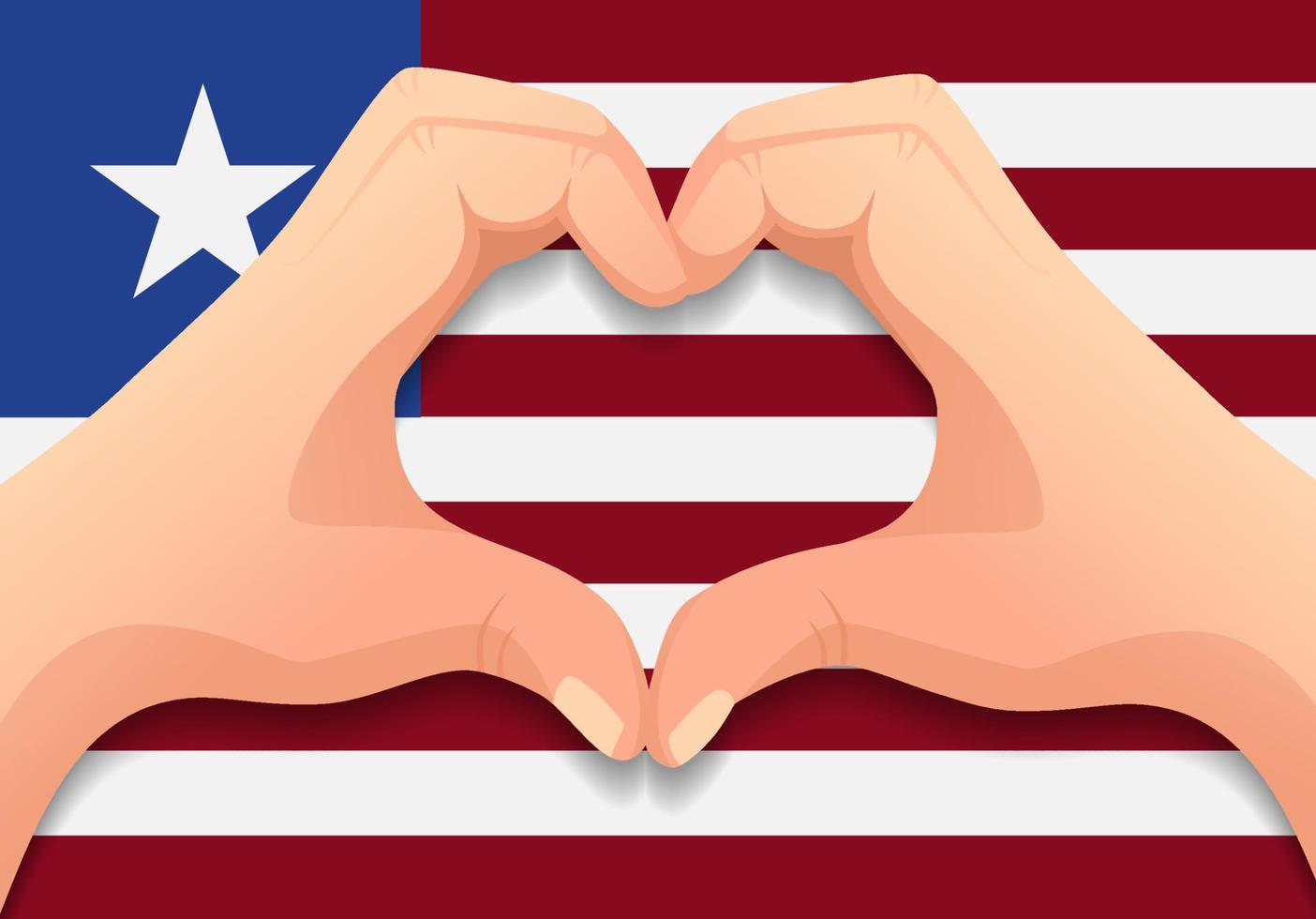 bandera de liberia y forma de corazón de mano vector