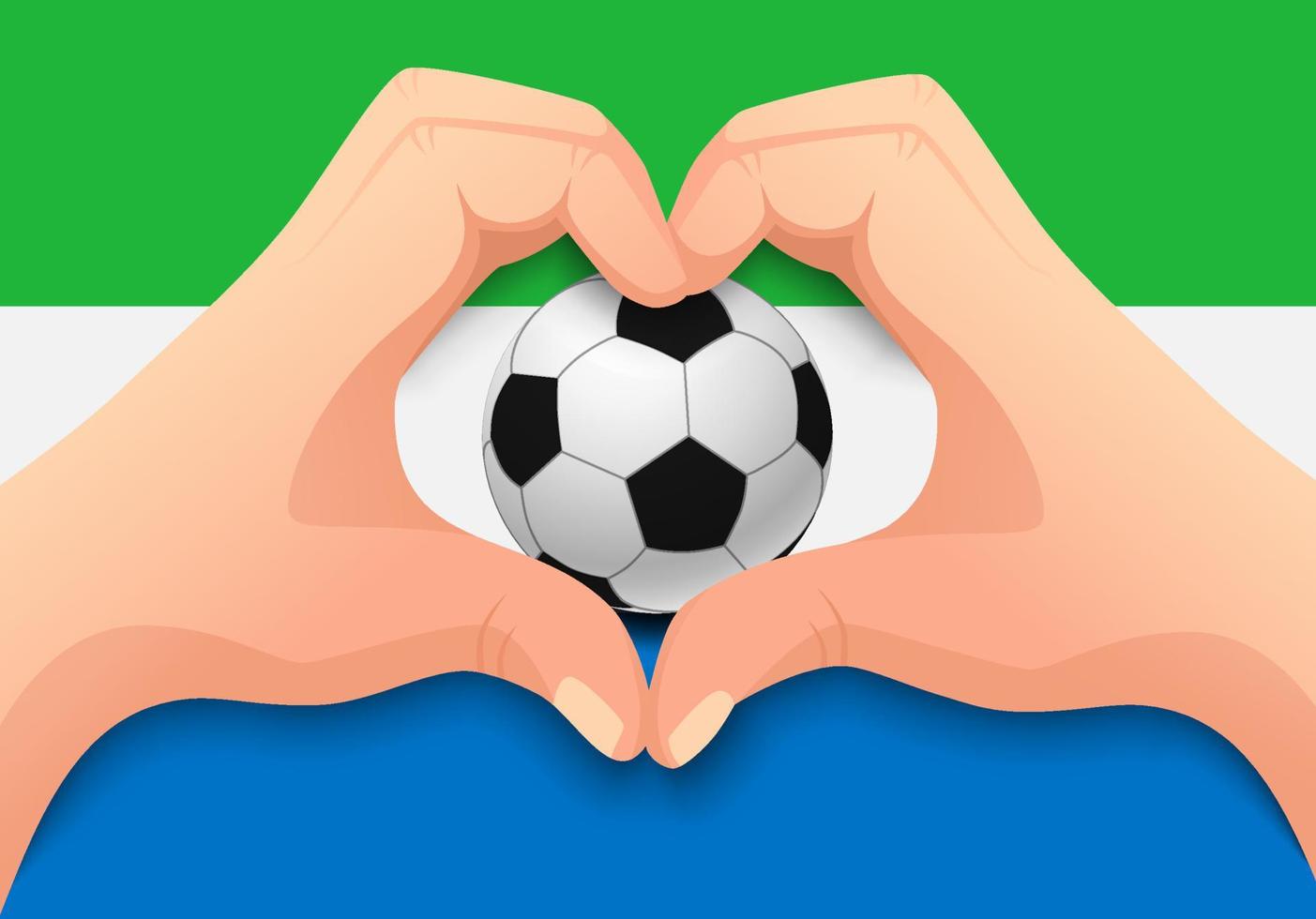 pelota de fútbol de sierra leona y forma de corazón de mano vector