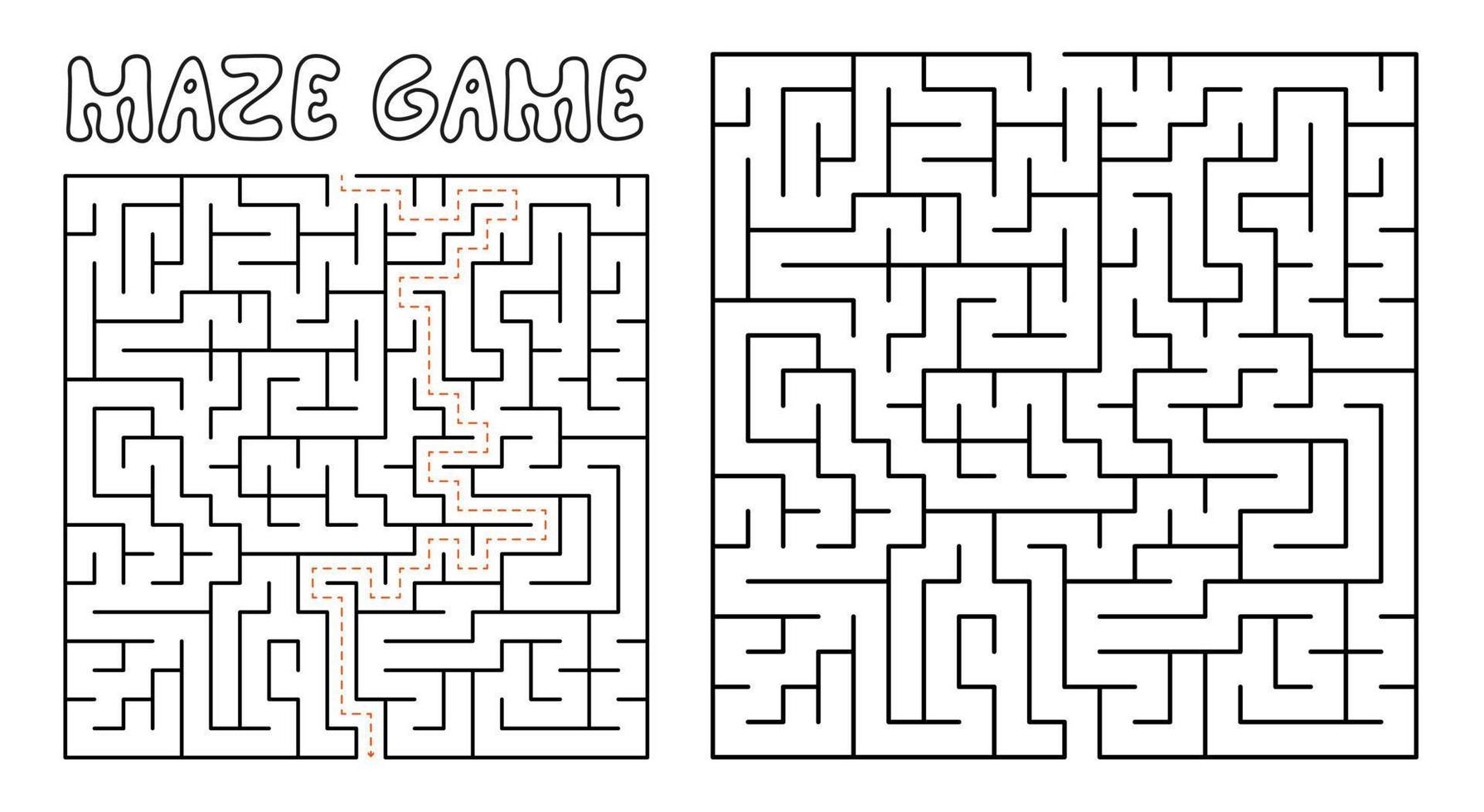 Maze game for kids. Complex Maze puzzle with solution vector