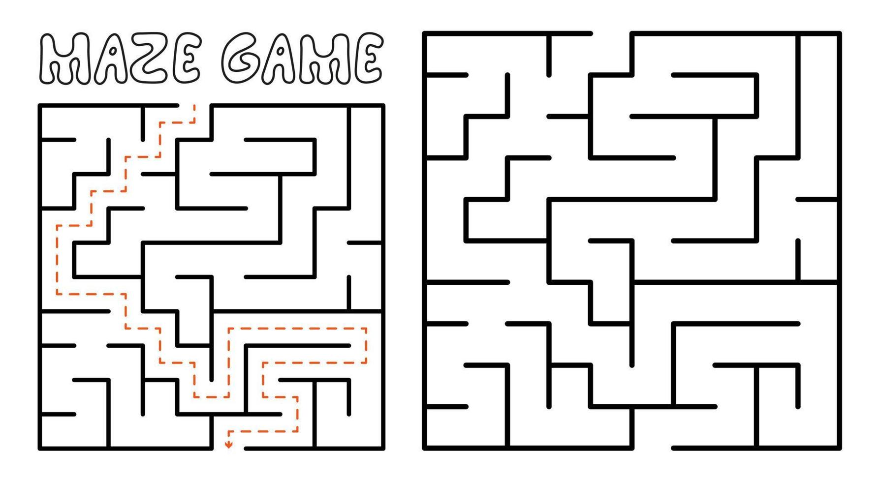 Maze game for kids. Maze puzzle with solution vector