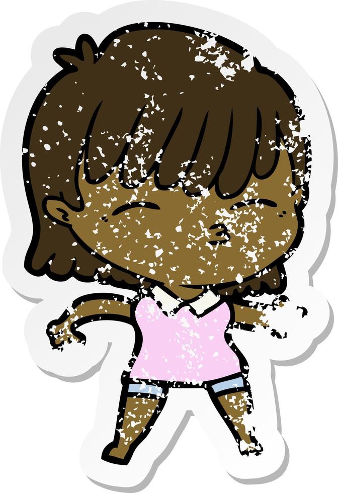 distressed sticker of a cartoon woman vector