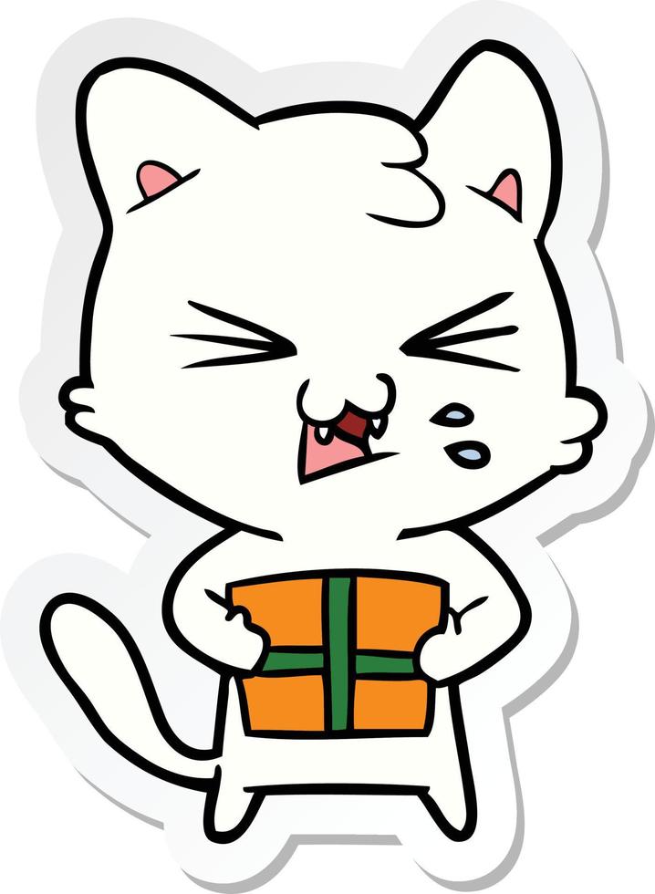 sticker of a cartoon hissing cat vector