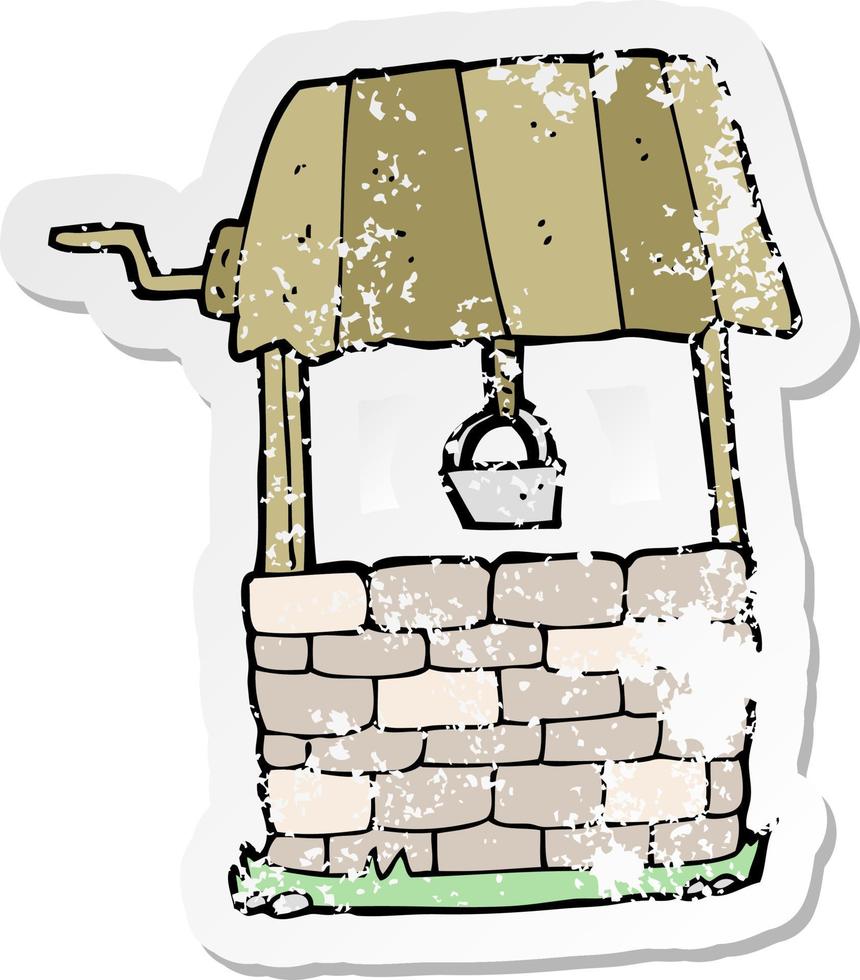 retro distressed sticker of a cartoon wishing well vector