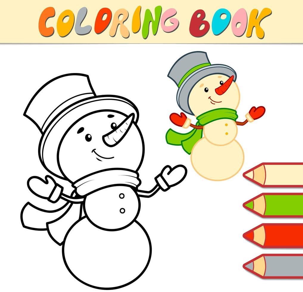 libro para colorear o página para colorear para niños. navidad muñeco de nieve blanco y negro vector