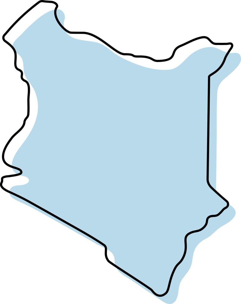 Stylized simple outline map of Kenya icon. Blue sketch map of Kenya vector illustration