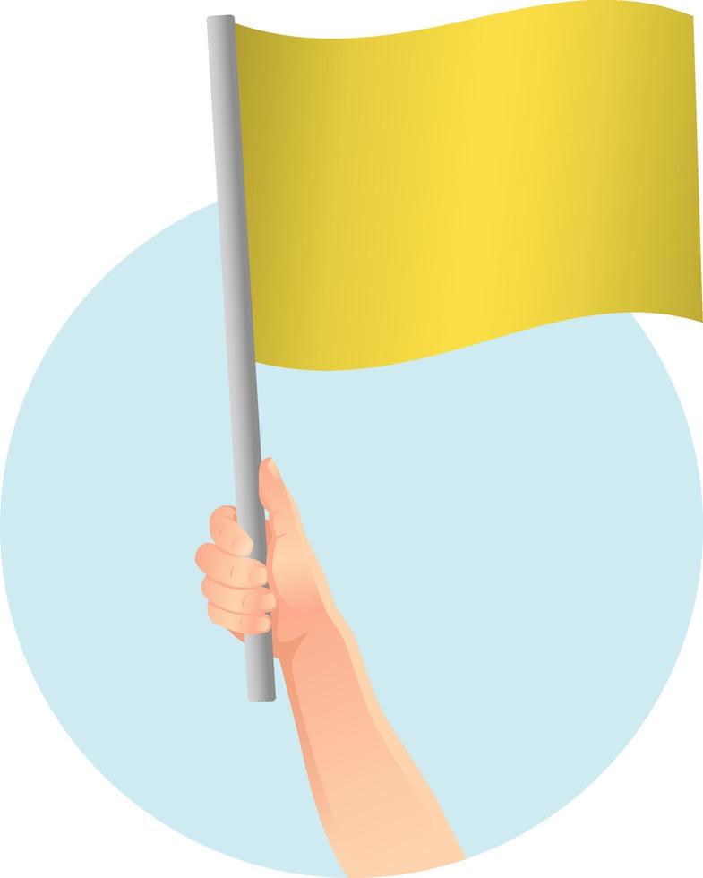 bandera amarilla en el icono de la mano vector