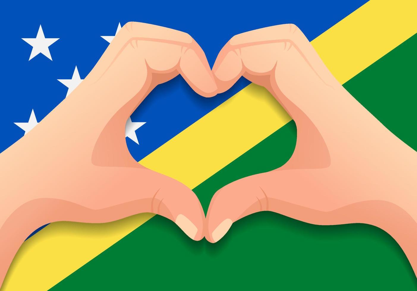 bandera de las islas salomón y forma de corazón de mano vector