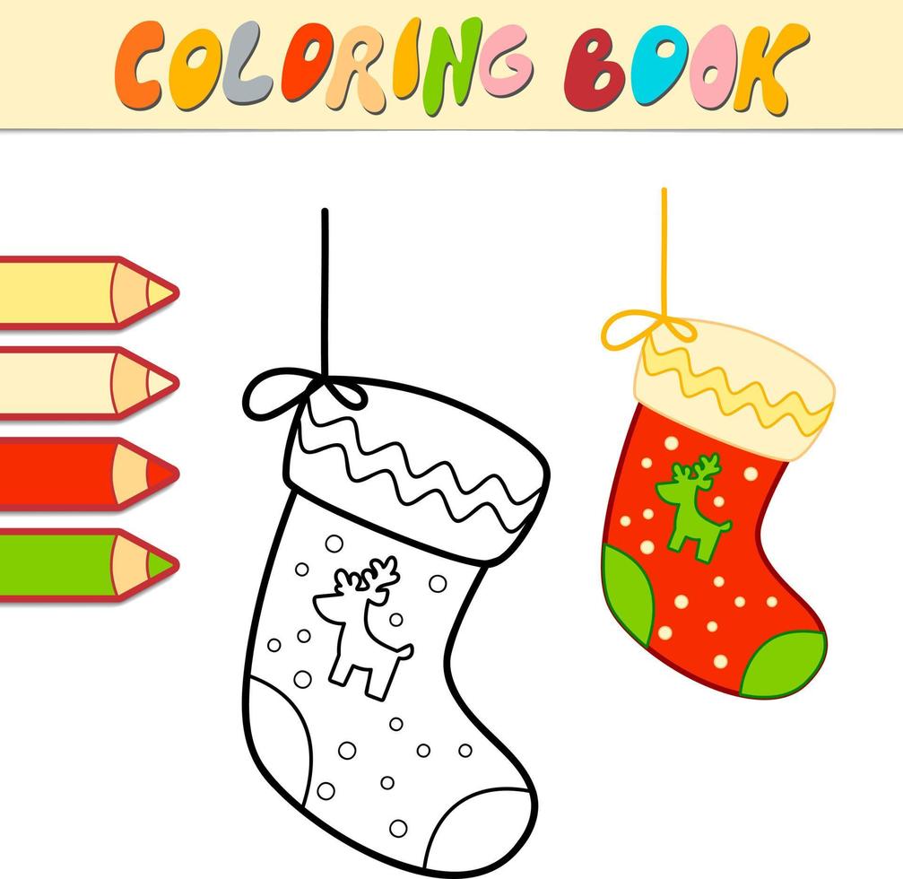 Coloring book or Coloring page for kids. Christmas Sock black and white vector