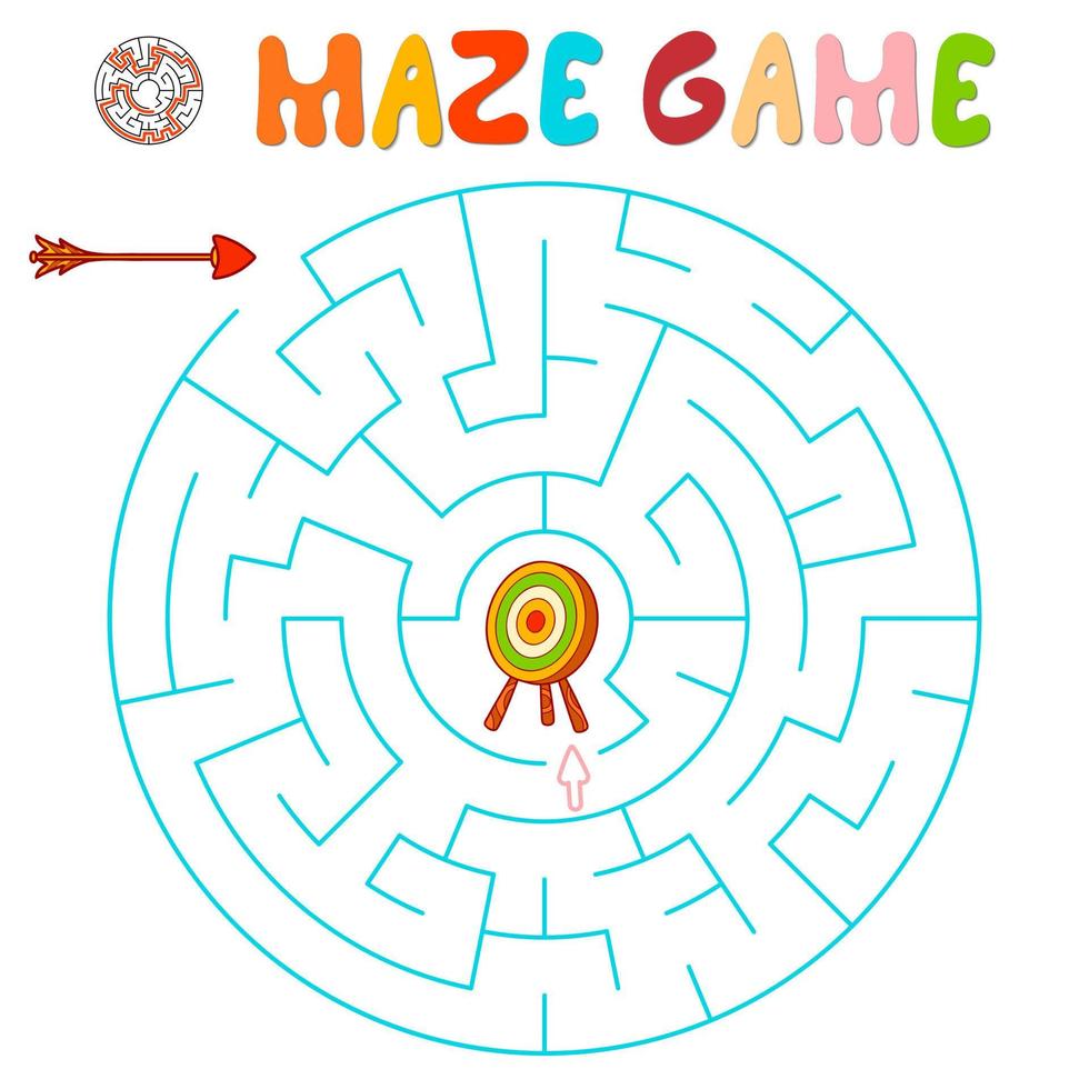 Maze puzzle game for children. Maze or labyrinth game with arrow and target. vector