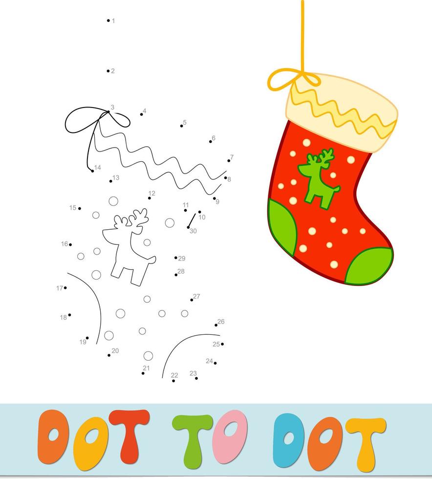 Dot to dot Christmas puzzle. Connect dots game. Sock vector illustration