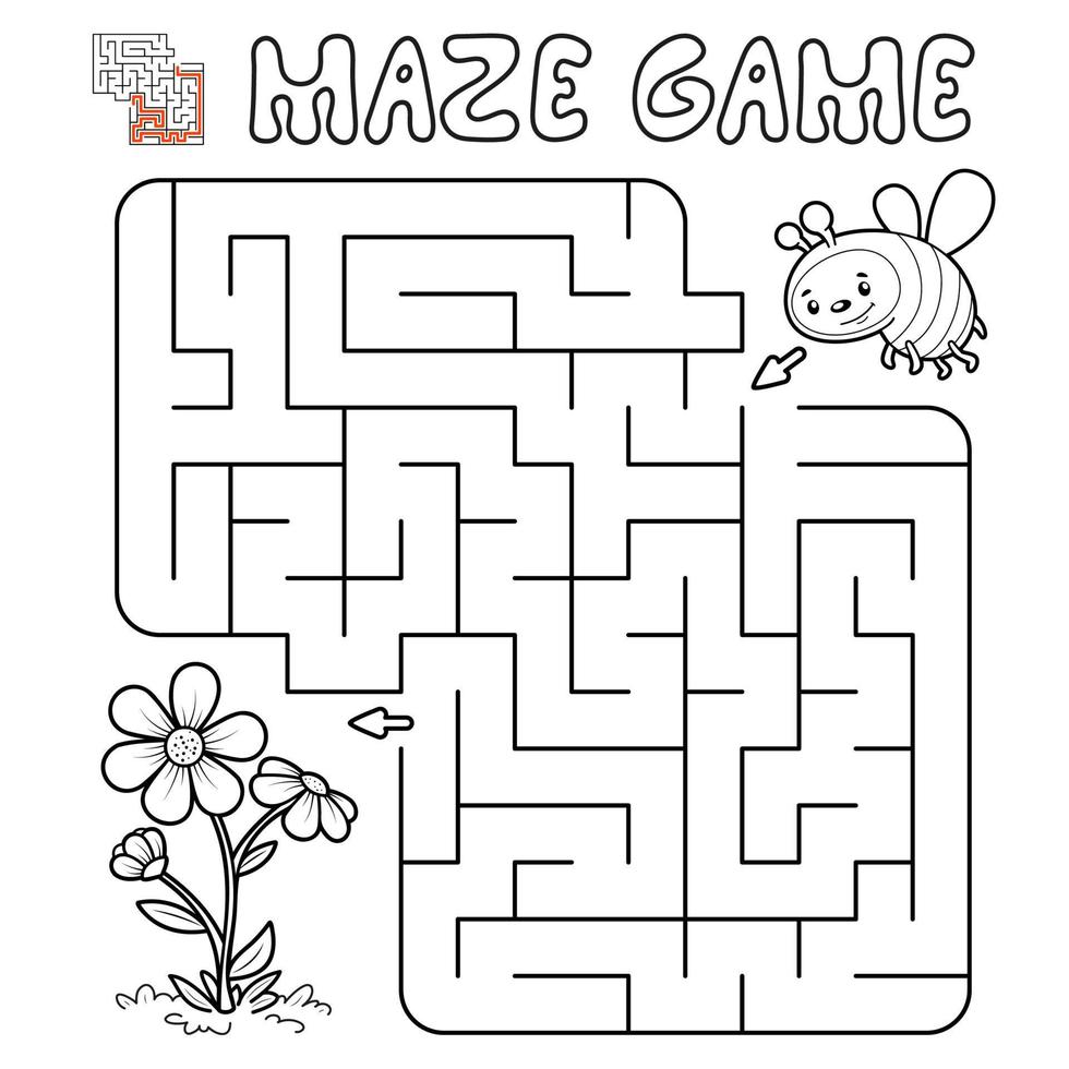 Maze puzzle game for children. Outline maze or labyrinth game with bee. vector