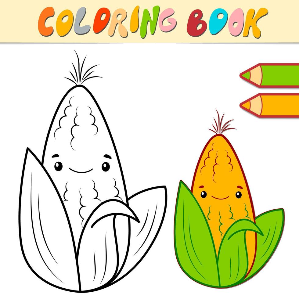 libro de colorear o página para niños. vector blanco y negro de maíz