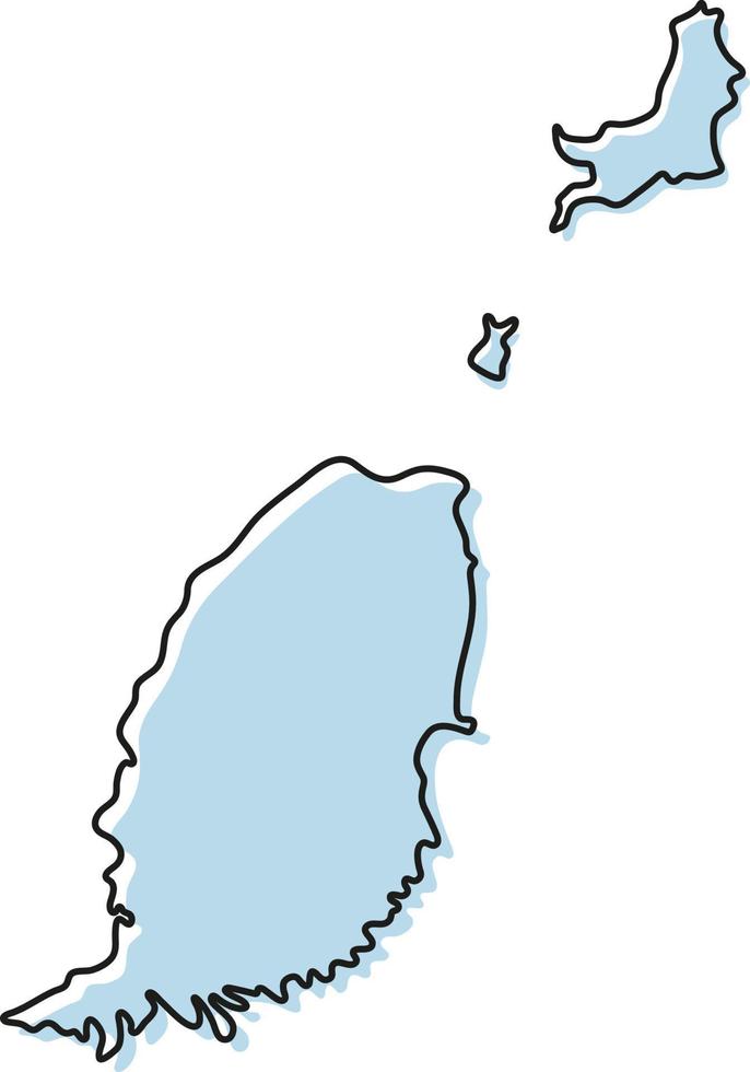 Stylized simple outline map of Grenada icon. Blue sketch map of Grenada vector illustration