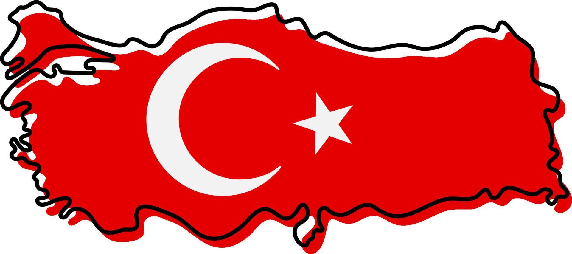 Stylized outline map of Turkey with national flag icon. Flag color map of Turkey vector illustration.