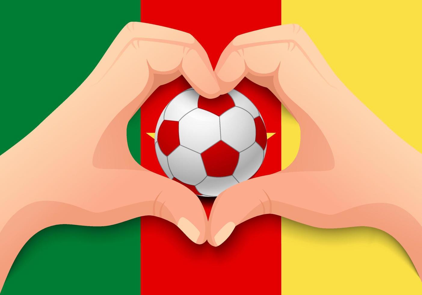 Cameroon soccer ball and hand heart shape vector