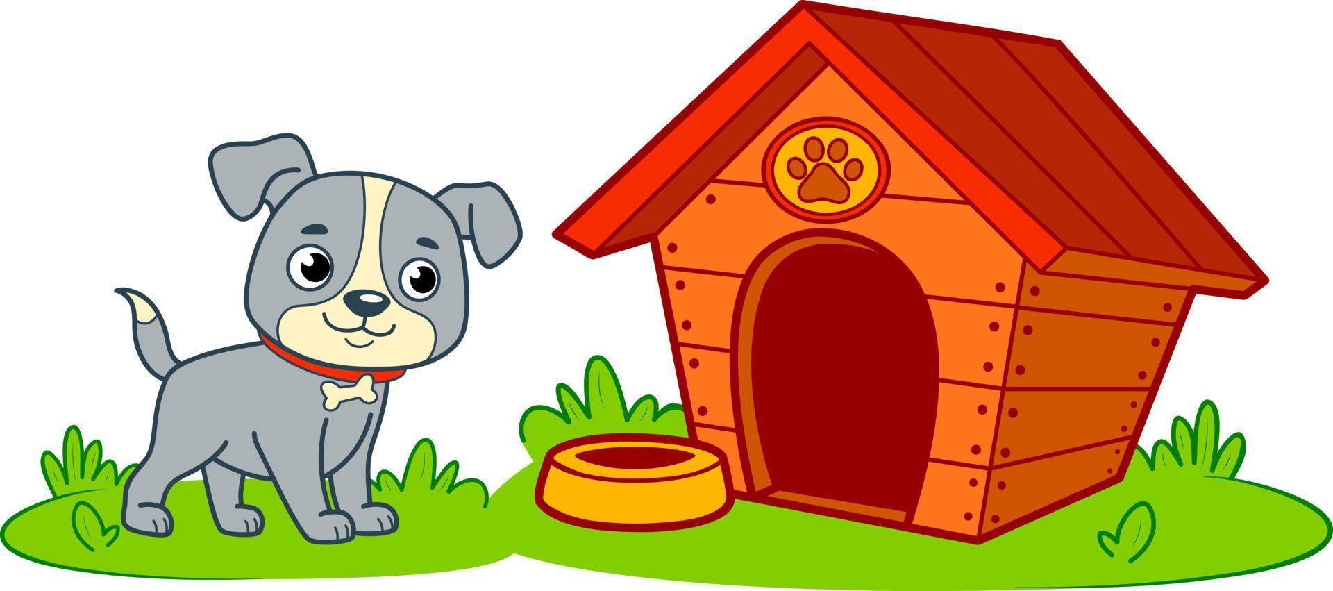 Cute dog house cartoon. Dog kennel clipart vector
