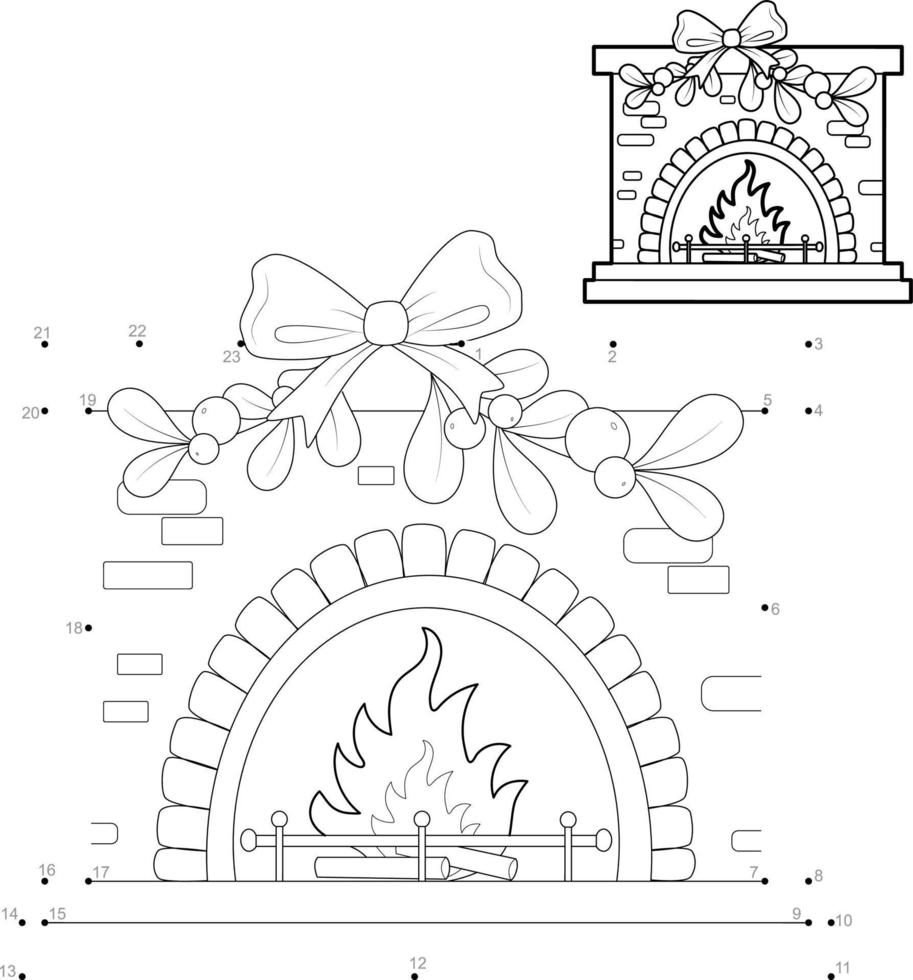 Dot to dot Christmas puzzle for children. Connect dots game. Fireplace vector