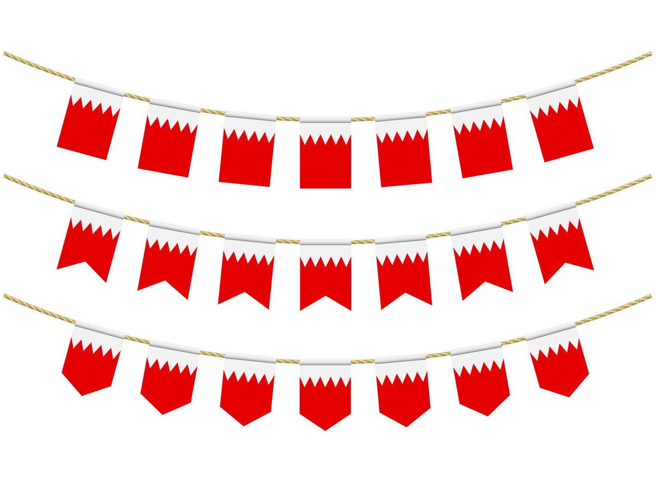 Bahrain flag on the ropes on white background. Set of Patriotic bunting flags. Bunting decoration of Bahrain flag vector