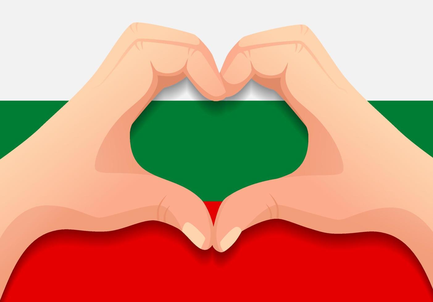 bandera de bulgaria y forma de corazón de mano vector