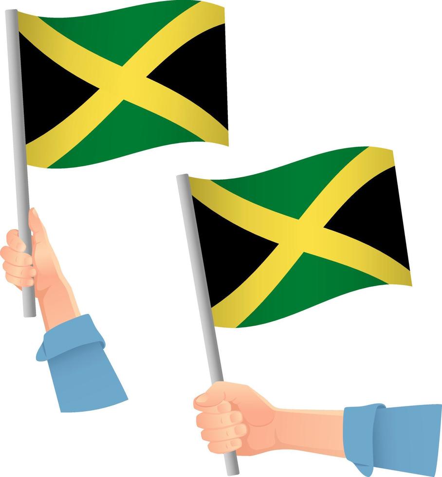 Jamaica flag in hand icon vector